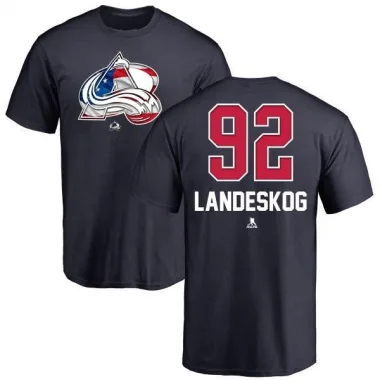 Navy Men's Gabriel Landeskog Colorado Avalanche Name and Number Banner Wave T-Shirt -