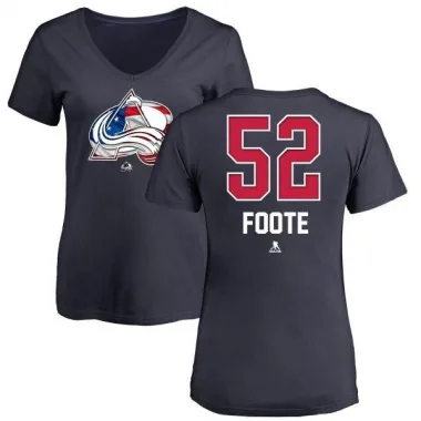 Navy Women's Adam Foote Colorado Avalanche Name and Number Banner Wave V-Neck T-Shirt -