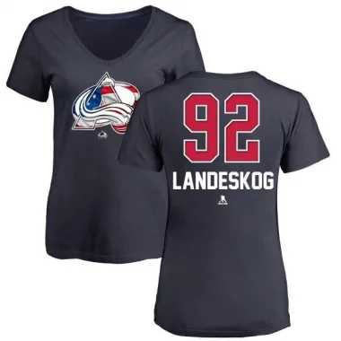 Navy Women's Gabriel Landeskog Colorado Avalanche Name and Number Banner Wave V-Neck T-Shirt -